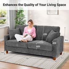 Image of 3 Seater Corduroy Sofa Jumbo Cord Modern Sofa Couch Seats with 2 Throw Pillows