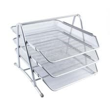 Image of 3 Tier Silver Metal Filing Tray Home Office Desk A4 Document Letter Paper Holder