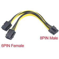Image of Dual 6 Pin Female To Single 8 Pin Male PCIe Graphics Power Cable 20cm UK Stock