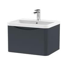 Image of Nuie Lunar 600mm Satin Anthracite Wall Mounted 1-Drawer Vanity Unit & Wash Basin