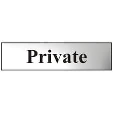 Image of AS4752 - ASEC `Private` 200mm x 50mm Chrome Self Adhesive Sign - 1 Per Sheet
