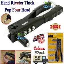 Image of Rolson Heavy Duty Pop Rivet Gun + 75 Rivets Hand Riveting Riveter With 4 Nozzles