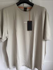 Image of HUGO BOSS MENS T-CHUP RELAXED FIT LOGO STRETCH T-SHIRT BEIGE SZ 3XL BNWT RRP £49