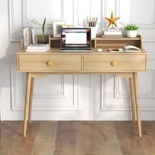 Image of Home Office 120 CM Wood Study Writing Desk w/ Hutch and Drawers