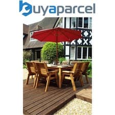 Image of Charles Taylor 8 Seater Wooden Square Garden Dining Table & Chairs Parasol Red