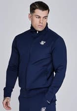 Image of SikSilk Men's Muscle Fit Zip Through Essentials Poly Track Top Navy