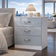 Image of Harmin 3-Drawer Chest – High Gloss Grey Fronts & White Frame