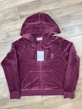Image of Juicy Couture Velour Hoodie Women’s Large Burgundy Zip Up Soft New With Tags