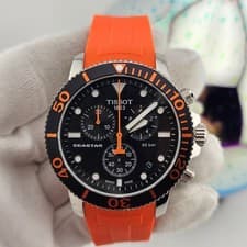 Image of BRAND NEW TISSOT SEASTAR 1000 MENS WATCH ORANGE SILICONE STRAP BLACK DIAL