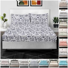 Image of 100% Egyptian Cotton Printed Fitted Sheet 400 Thread Count Bed Sheet Double King