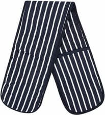 Image of Double Oven Gloves 100% Cotton Butcher Quilted Stripe Pot Holder Heat Resistant.