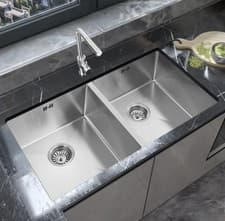 Image of 2.0 Handmade Double Bowl Stainless Steel Undermount Sink Size840x440x200mm