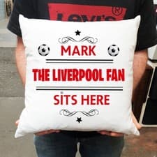 Image of Liverpool personalised cushion with filling Any Name Any team