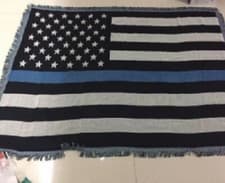 Image of USA THIN BLUE LINE Afghan Throw State Flag 4ft x 6ft Cotton Woven Throw Blanket