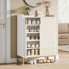 Image of Shoe Storage Cabinet with Drawer & Doors, 5-Tier Shoe Rack for Entryway White
