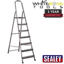 Image of Sealey Step Ladder 7-Tread EN 131 Aluminium Deep Non-Slip Wide Platform
