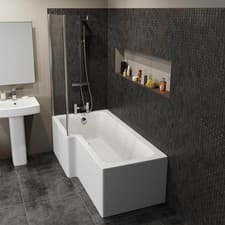Image of Modern 1600mm Left Hand L Shaped Shower Bath Only Bathtub Acrylic Bathroom Tub