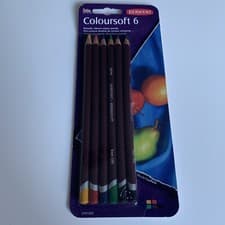 Image of Brand New Derwent Coloursoft 6 Colouring Pencils Set Soft Core, Vibrant Colours