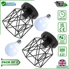 Image of Semi Flush Mount Ceiling Light Fixture Metal Cage Basket in UK, G80 7W E27 Bulb