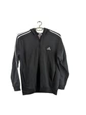 Image of adidas mens jacket black & white 3 stripe hooded zip though pockets size large