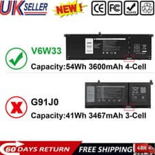 Image of For Dell V6W33 54Wh 15V Excellent Replacement Laptop Battery 0XDY9K 0XPHX8