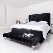 Image of 4FT6 5FT KING SIZE PLUSH VELVET FABRIC BED FRAME STORAGE WITH STOOL