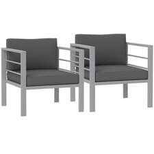 Image of Outsunny Patio Furniture Aluminium Armchair Set with Cushions, Charcoal Grey