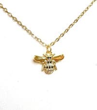 Image of Bumble Bee Crystal Gold Necklace Delicate Bee Jewelry Gold Filled Minimalist