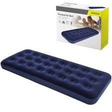 Image of Single Flocked Air Bed Inflatable Camping Luxury Airbed Mattress Camping Blow Up