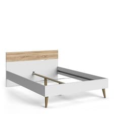 Image of Euro Double Bed (140 X 200) In White And Oak