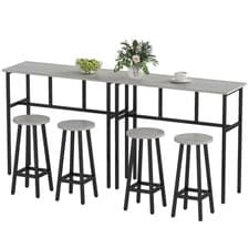Image of 6-Piece Industrial Bar Table Set, 2 Kitchen Tables with 4 Stools, Grey
