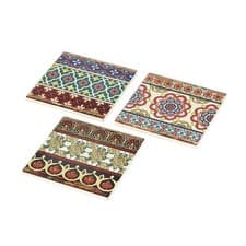 Image of Set of 3 Moroccan-Style Tile Coasters Geometric Pattern Mediterranean Drink Mats