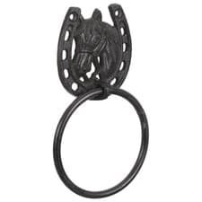 Image of Cast Iron Towel Ring Horseshoe Shape Rustic Bathroom Holder Hand