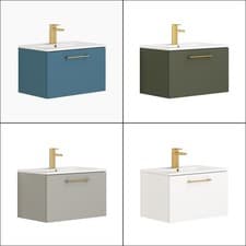 Image of Wall Hung Vanity Unit Basin Sink 1 Drawer Gold Handle Multicolour 500/600/800mm