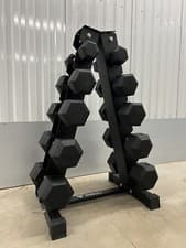 Image of 2.5-12.5kg Hex Dumbbell Set With Vertical Rack Stand - Free weights- 5 Pairs Set