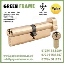 Image of YALE KM Superior Thumb Turn Euro Cylinder 45/55mm (100mm) Brass KMT4050-PB
