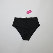 Image of Curvy Kate Womens Jet Set High Waist Bikini Brief Size L Black Ribbed Swimwear