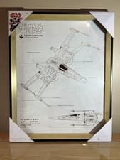 Image of STAR WARS X-Wing Starfighter Blueprint 20x16 Glass Framed Art Print Gold/White