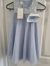 Image of Monsoon Blue & Silver Sequin Mesh Overlay dress girls 2-3 years BNWT