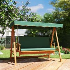 Image of Garden 3 Seater Wooden Swing Chair Seat Hammock Bench Lounger Bed, Dark Green