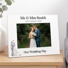 Image of Personalised Mr & Mrs Wedding Photo Frame 6X4 7X5 Husband Wife White Wood Frame