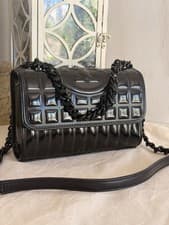 Image of New Tory Burch Womens Fleming Metallic Square Quilt Small Convertible Shoulder