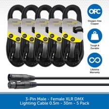 Image of 5 Pack Stagecore Male to Female XLR DMX 120Ω Lighting Cable Leads 0.5m-30m