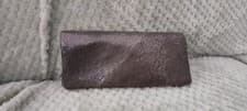 Image of Olga Berg Fold Over Bronze Metal Mesh Clutch Bag with Brown Satin Wrist Strap