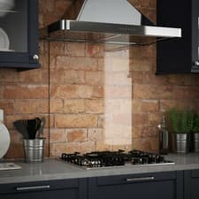 Image of Clear Glass Kitchen Splashback with Pre Drilled Holes & Wall Hanging Fixings