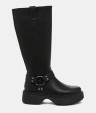 Image of Women's Rocket Dog Becca Tall Knee High Flat Biker Boot Black uk 5 (box damaged