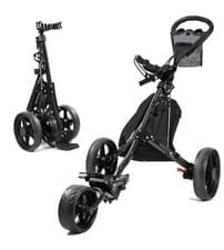 Image of 3 Wheel Push Golf Trolley - Foldable - Lots of Features - Black/Black