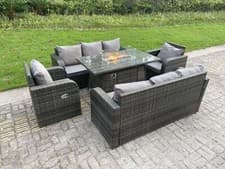 Image of Fimous Rattan Garden Furniture Sets Gas Fire Pit Sofa Dining Table Recliner Set