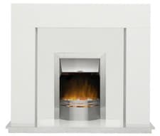 Image of New White Marble Fireplace with Dimplex Silver Electric Fire with Pebbles
