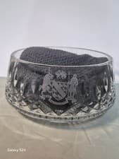 Image of Rare Vintage Irish Waterford Crystal LISMORE 7" Round Bowl Cùchulainn coat arms